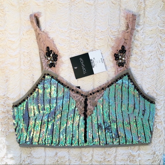 Topshop Tops - TopShop Sequin Crop Top